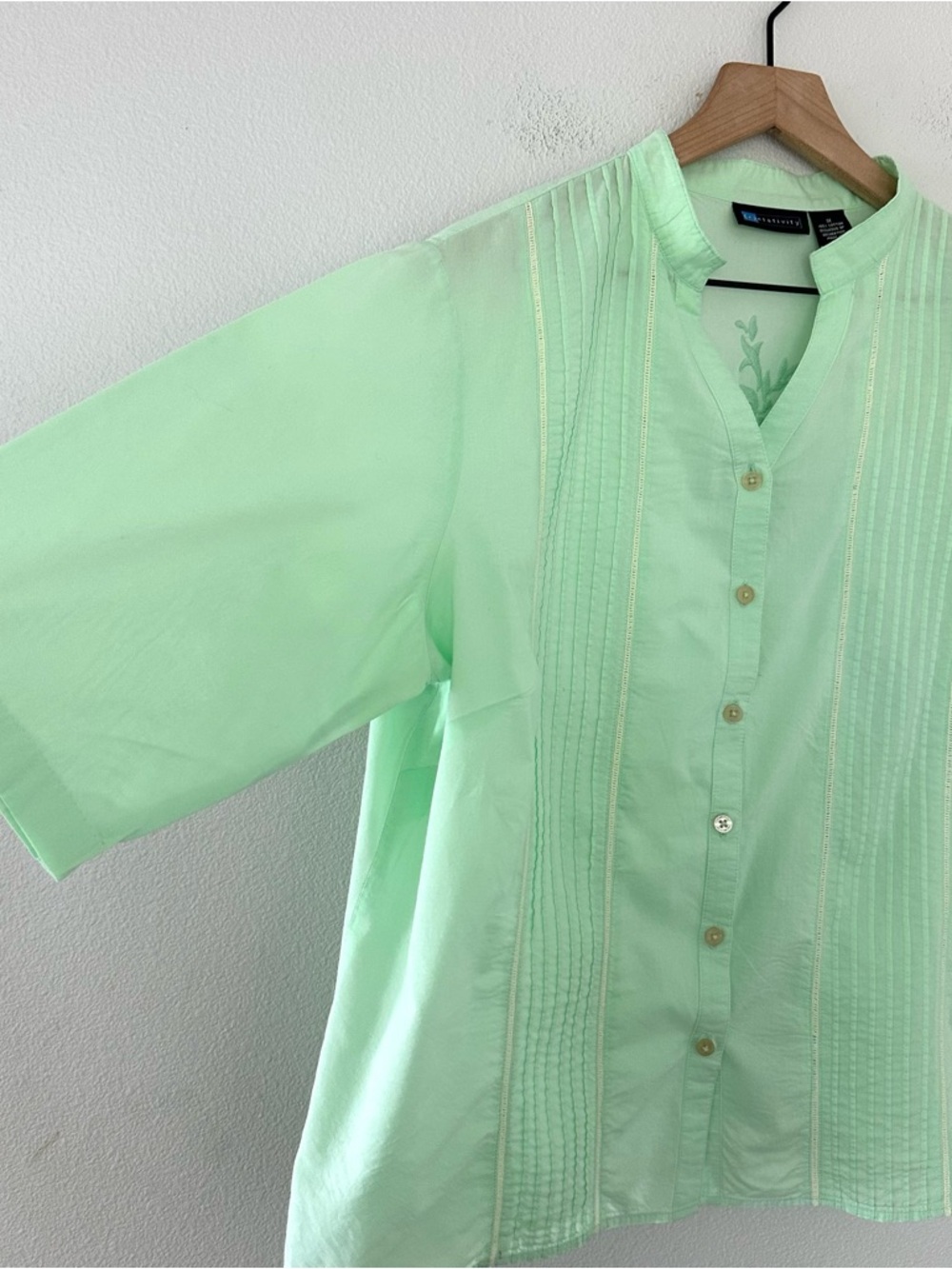 Vintage RELATIVITY 100% Cotton Mint Green Button up Embroidery Sz Plus 1X Boho - Picture 5 of 16